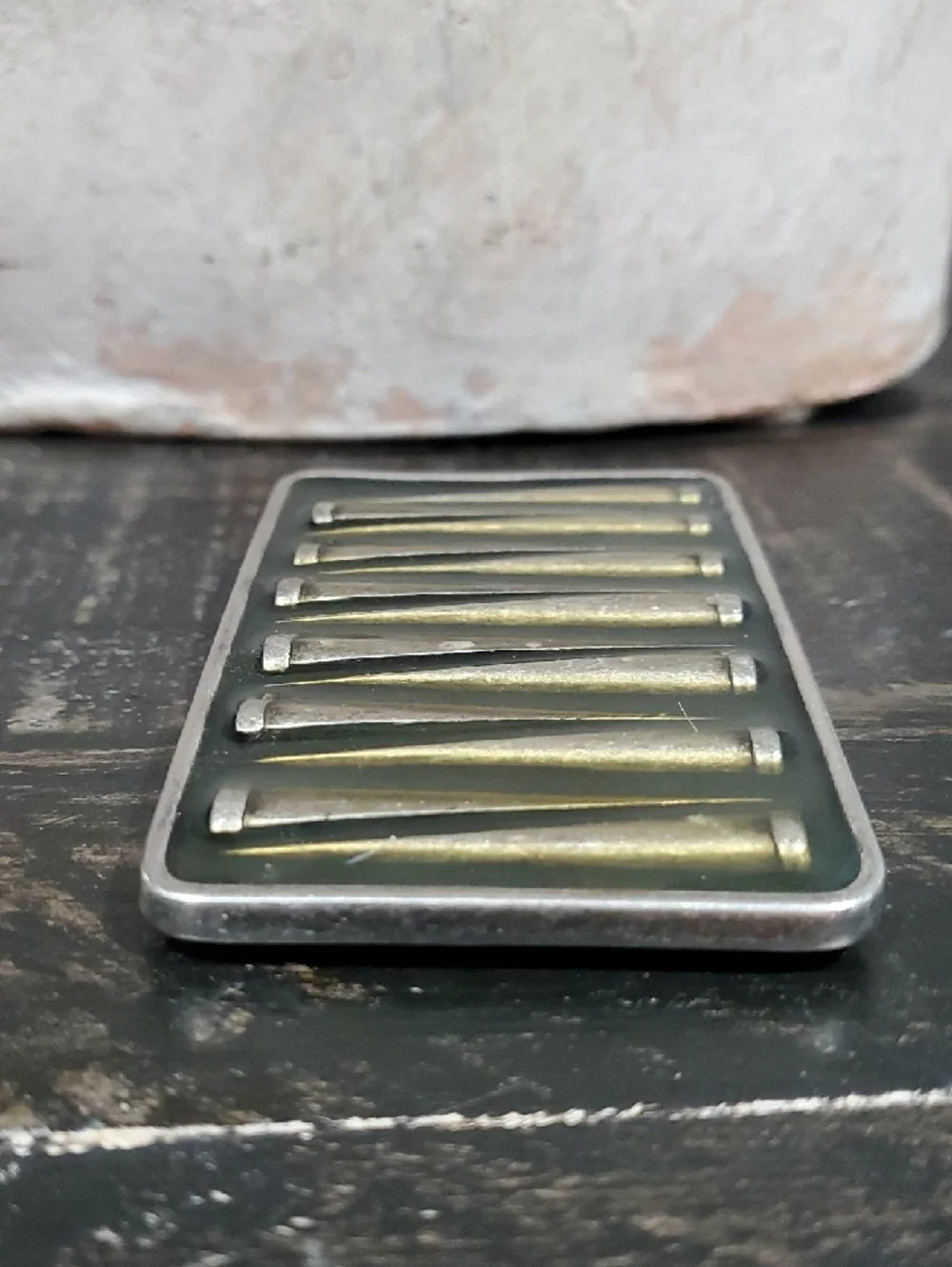 Vintage Silver-Tone Rectangular Belt Buckle with Ribbed Bar Design